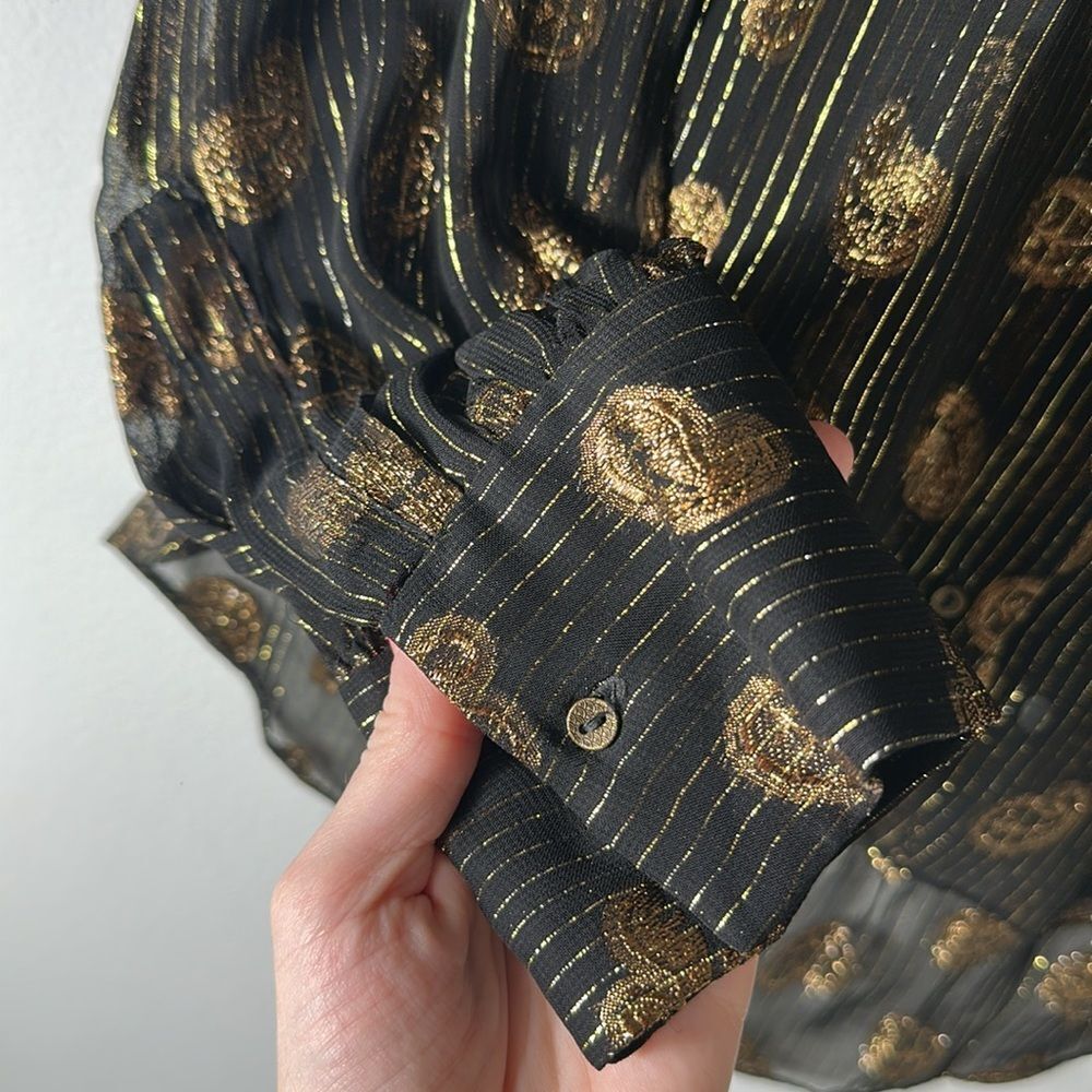 Zara Black & Gold Metallic Paisley Print Button Down Long Sleeve Blouse - Picture 10 of 10